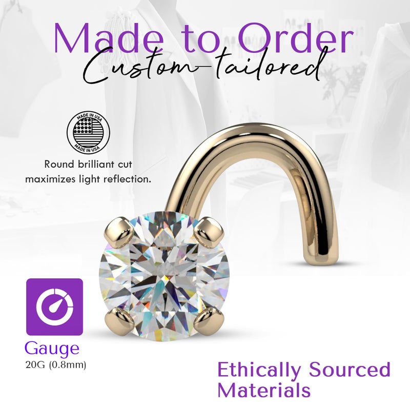 FreshTrends خاتم أنف ماسي من فريش تريندز - 20G 1.5mm (0.015 قيراط) دبوس أنف أصلي - خاتم أنف من الذهب الحقيقي عيار 14 قيراط بتصميم لولبي - مصنوع في الولايات المتحدة الأمريكية لخواتم الأنف للنساء - Image 3